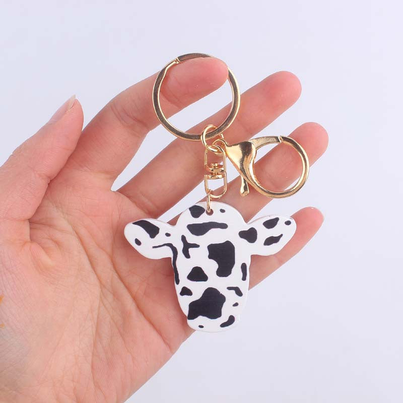 Wooden Colored Cow Head and Cow Pattern Keychains