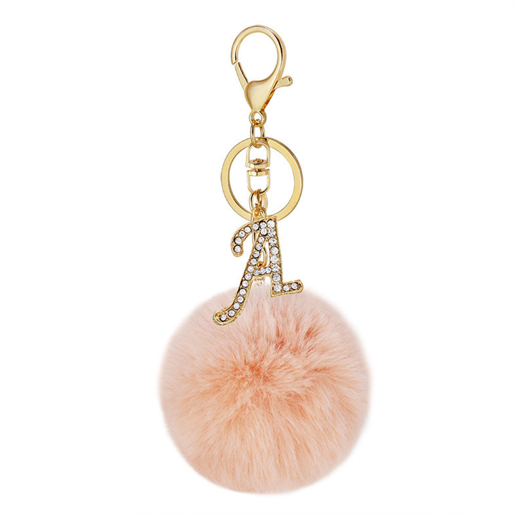 Zinc Alloy 26 English Alphabet Hair Ball Keychain