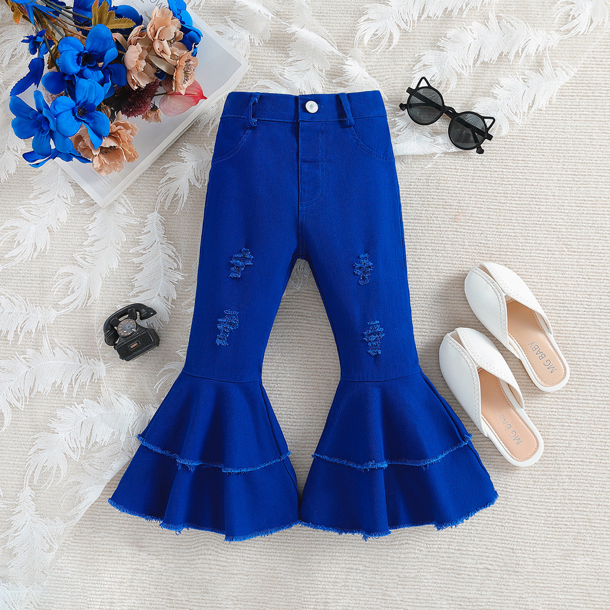 Wholesale Polyester Ripped Bell Bottoms for Kids