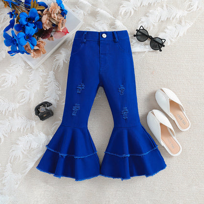 Wholesale Polyester Children's Solid Color Denim Bell Bottoms