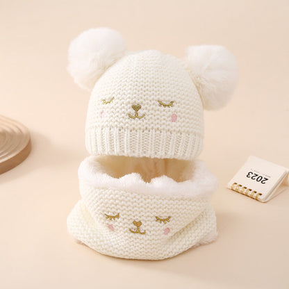 Wholesale Winter Baby Cartoon Knitted Hat and Velvet Scarf Set