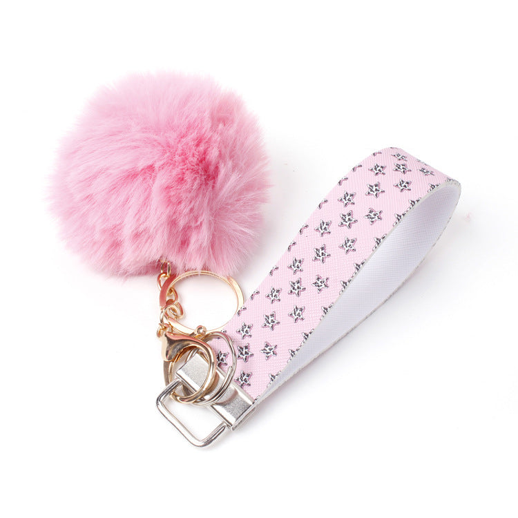 10pcs PU Leather Fur Ball Keychain