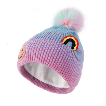 Wholesale Winter Cartoon Gradient Children's Hat Plus Velvet Warm Wool Ball Knitted Hat