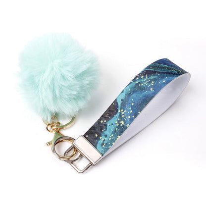 10pcs PU Leather Fur Ball Keychain