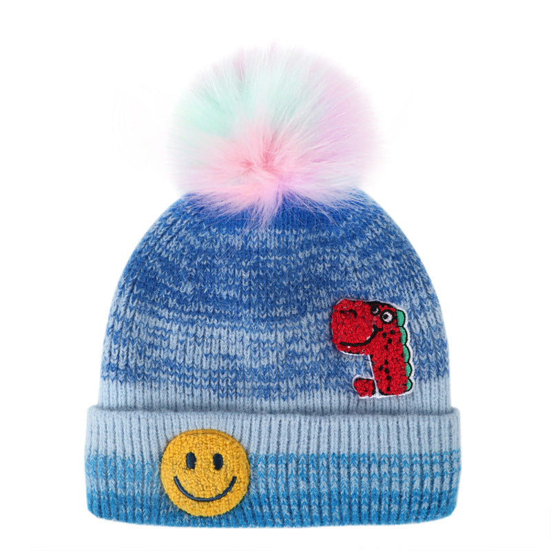 Wholesale Winter Cartoon Gradient Children's Hat Plus Velvet Warm Wool Ball Knitted Hat