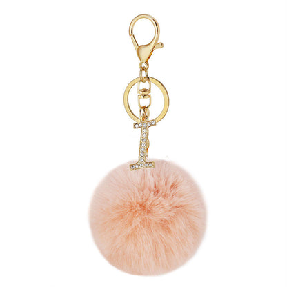 Zinc Alloy 26 English Alphabet Hair Ball Keychain