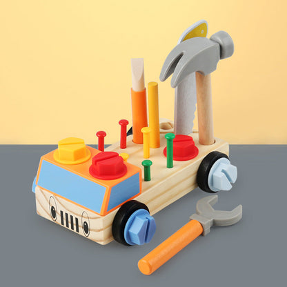 Wholesale of Children's Puzzle Disassembly and Assembly Nuts, Nails, Wooden Tool Carts