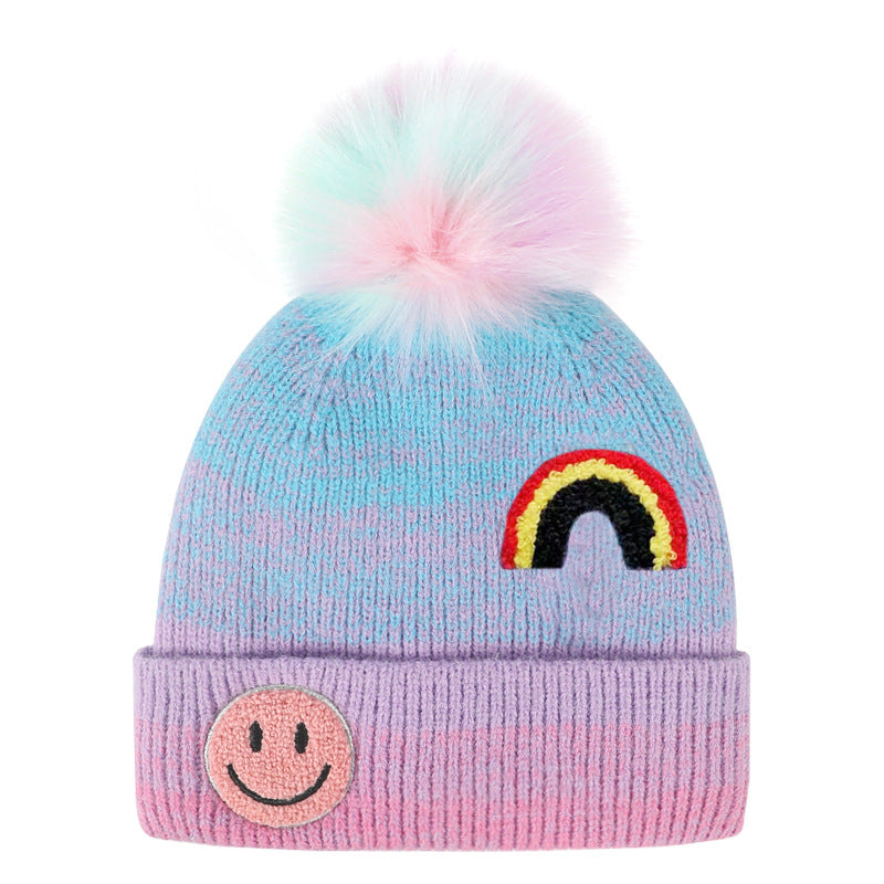 Wholesale Winter Cartoon Gradient Children's Hat Plus Velvet Warm Wool Ball Knitted Hat