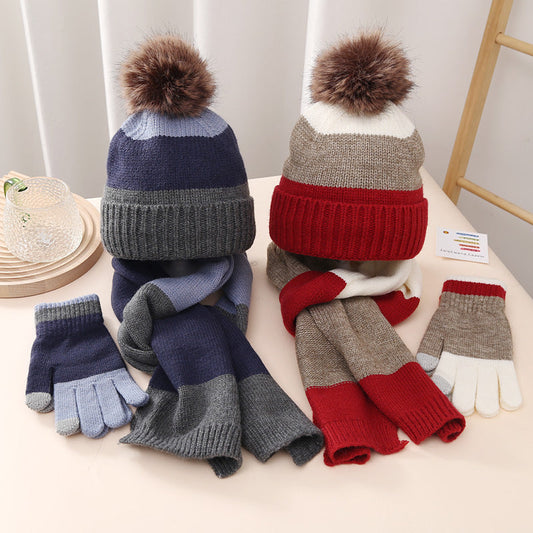 Wholesale Winter Children's Warm Plus Fleece Knitted Hat Gloves and Scarf Set