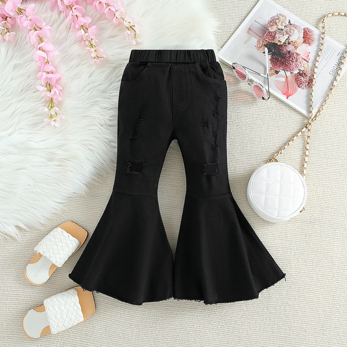 Wholesale Polyester Ripped Bell Bottoms for Kids