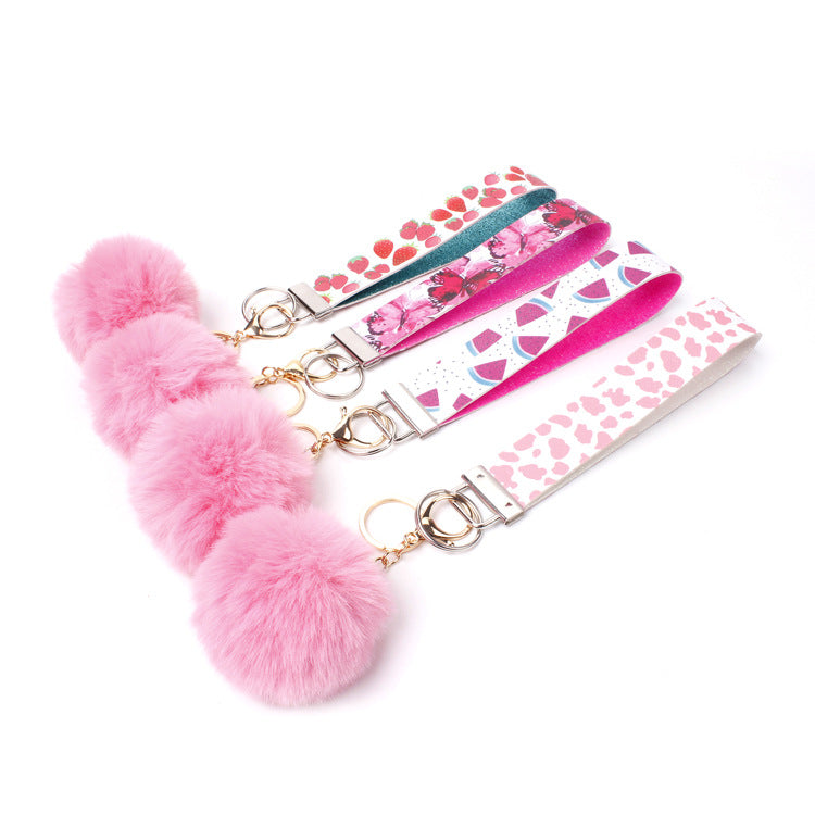 10pcs PU Leather Fur Ball Keychain