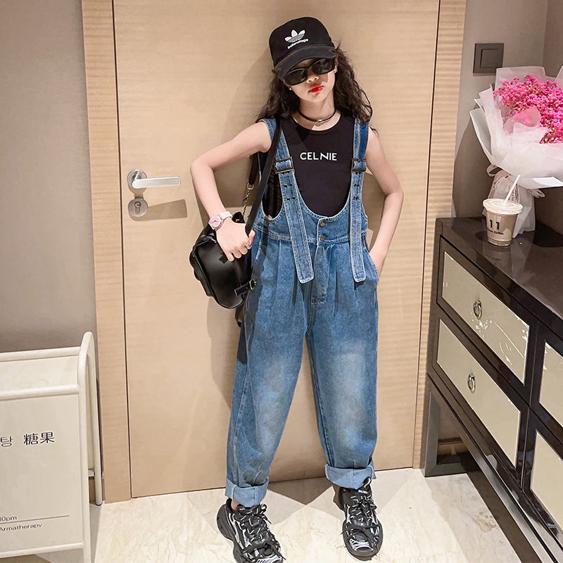 Wholesale Girls Suspenders Cotton Jeans