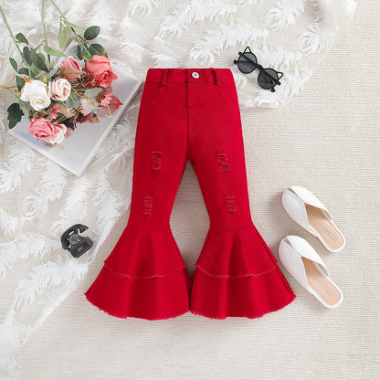 Wholesale Polyester Ripped Bell Bottoms for Kids