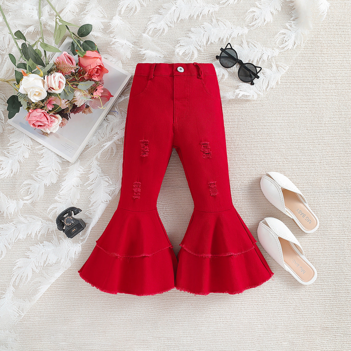 Wholesale Polyester Children's Solid Color Denim Bell Bottoms