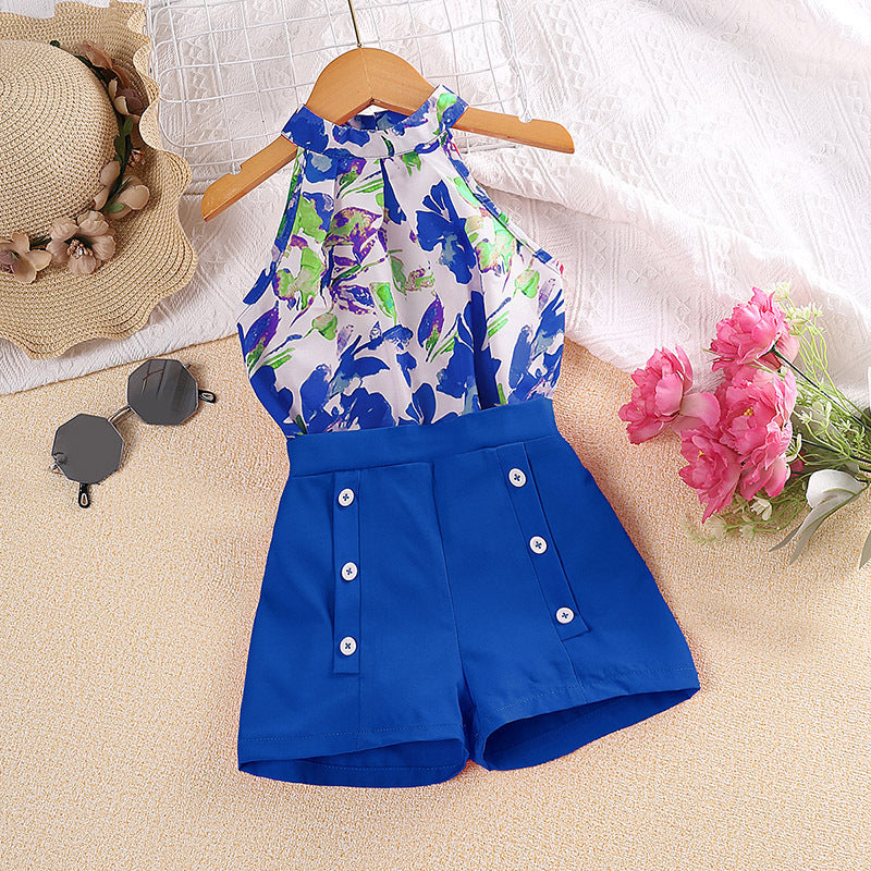 Wholesale Polyester Children's Summer Printed Halter Top Shorts