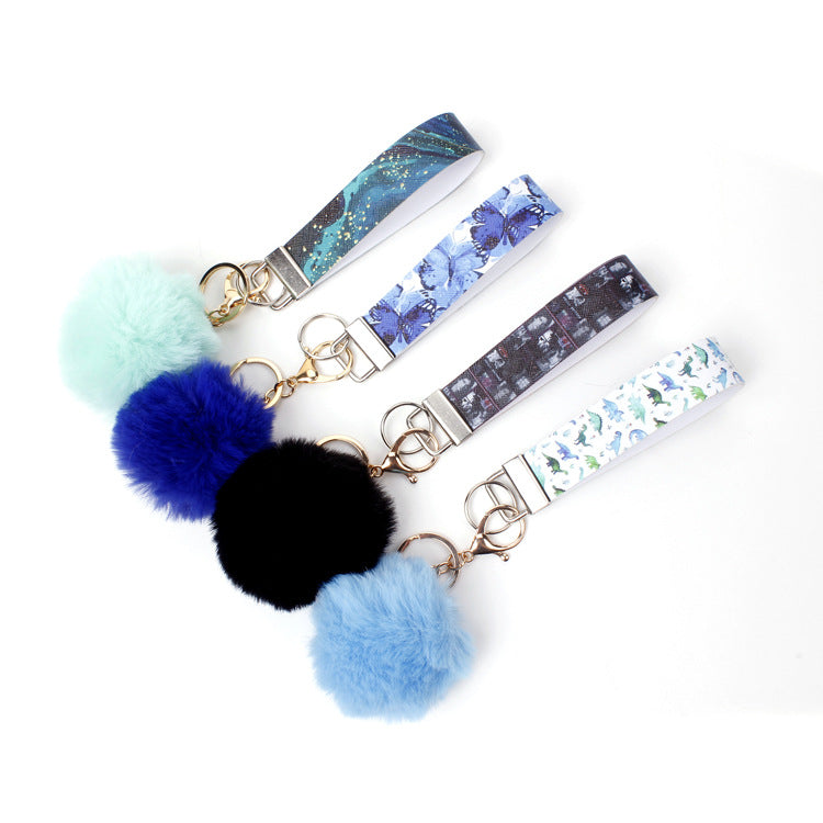 10pcs PU Leather Fur Ball Keychain