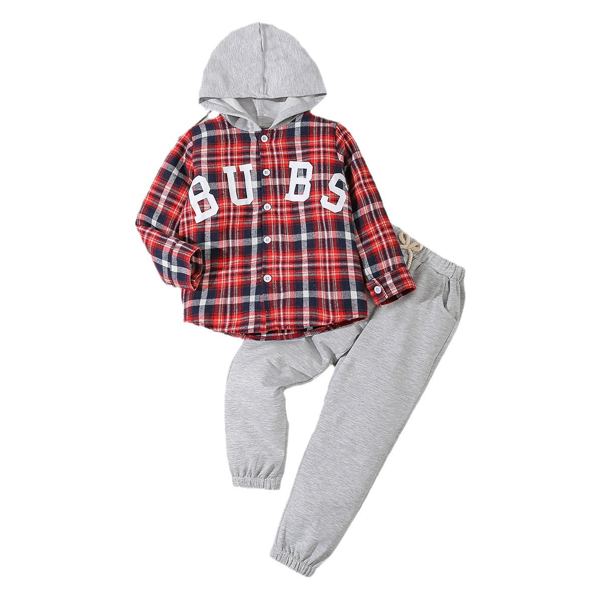 Wholesale Letter Printed Plaid Cotton Hoodie and Pants Set