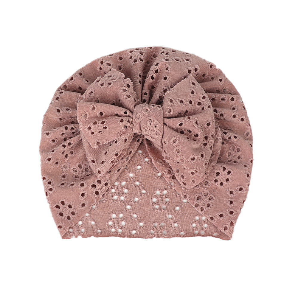 Wholesale Solid Color Breathable Hole Hat Bowknot 6 Colors Polyester Cotton Kids Hat