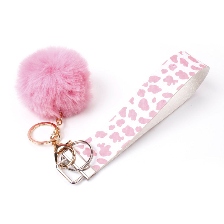 10pcs PU Leather Fur Ball Keychain