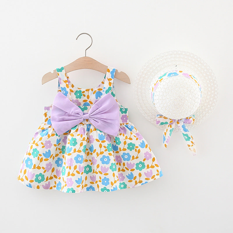 Wholesale Girls Cotton Dress Free Straw Hat Baby Clothes