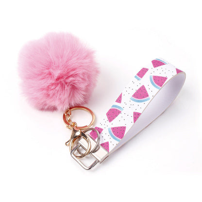 10pcs PU Leather Fur Ball Keychain