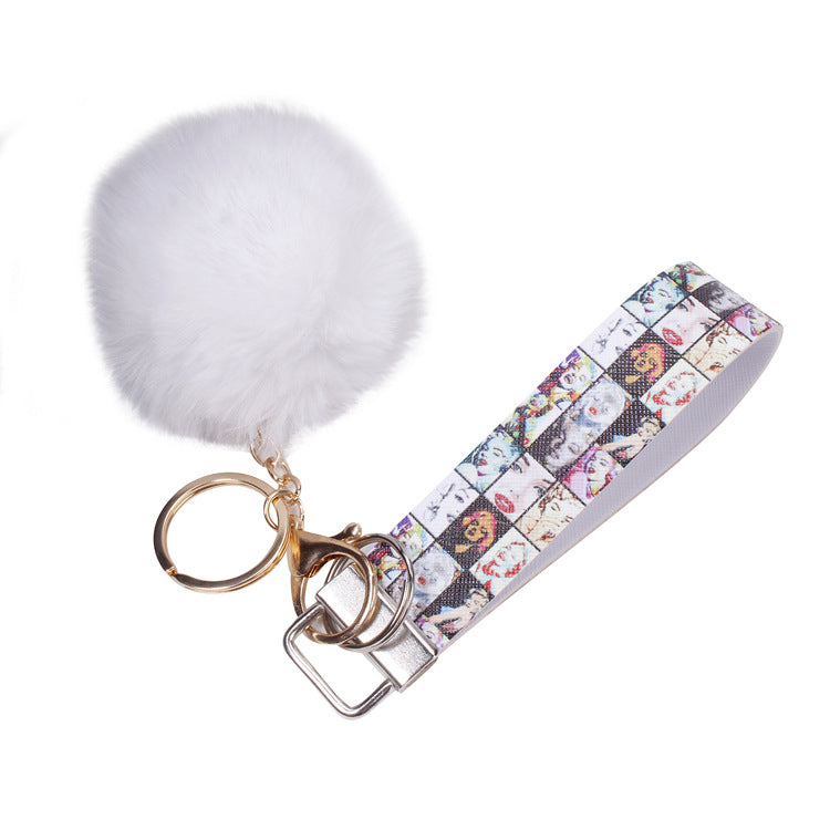 10pcs PU Leather Fur Ball Keychain