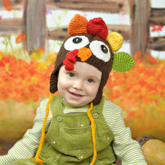 Wholesale Hand Knitted Parent-child Style Thanksgiving Turkey Earflaps Knitted Hat