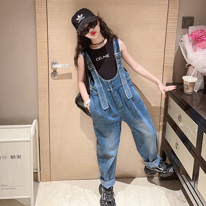 Wholesale Girls Suspenders Cotton Jeans