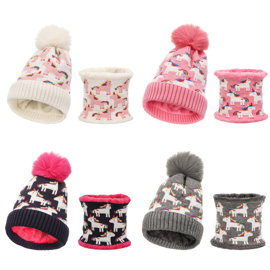 Wholesale Unicorn Knitted Children's Beanie Scarf Two-piece Set