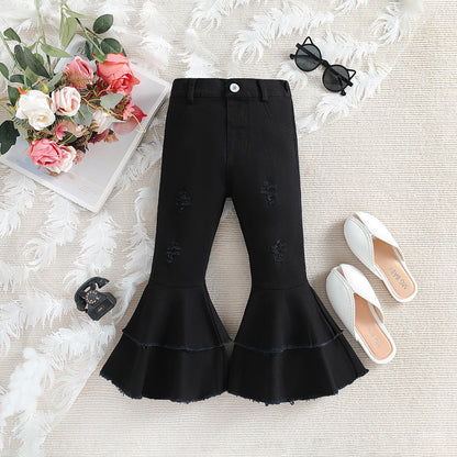 Wholesale Polyester Ripped Bell Bottoms for Kids