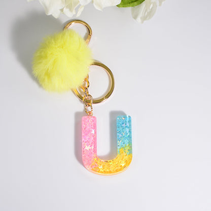 26Pcs/Set English Alphabet Hair Ball Resin Keychain