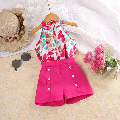 Wholesale Polyester Children's Summer Printed Halter Top Shorts