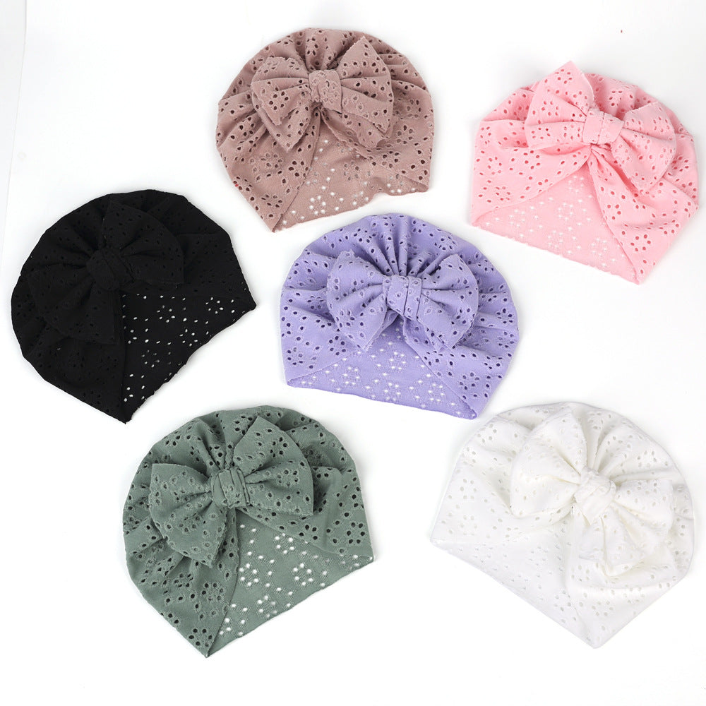 Wholesale Solid Color Breathable Hole Hat Bowknot 6 Colors Polyester Cotton Kids Hat