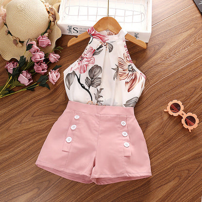 Wholesale Polyester Children's Summer Printed Halter Top Shorts