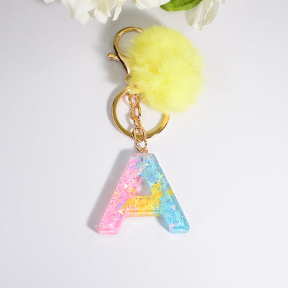 26Pcs/Set English Alphabet Hair Ball Resin Keychain