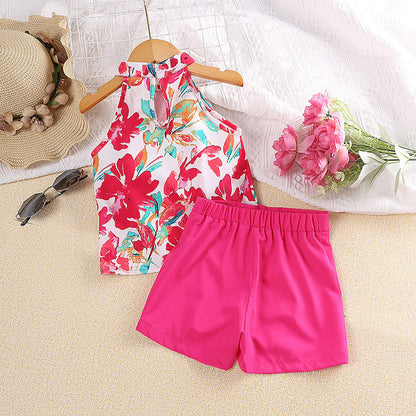 Wholesale Polyester Children's Summer Printed Halter Top Shorts