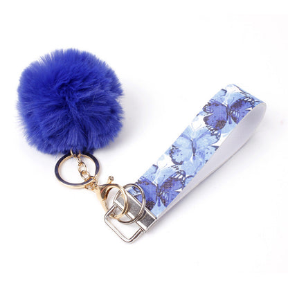 10pcs PU Leather Fur Ball Keychain