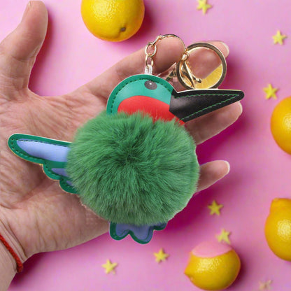 Woodpecker Hair Ball Keychain