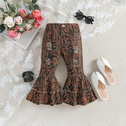 Wholesale Polyester Ripped Bell Bottoms for Kids