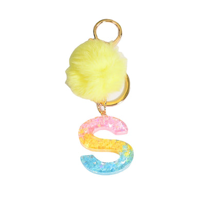 26Pcs/Set English Alphabet Hair Ball Resin Keychain