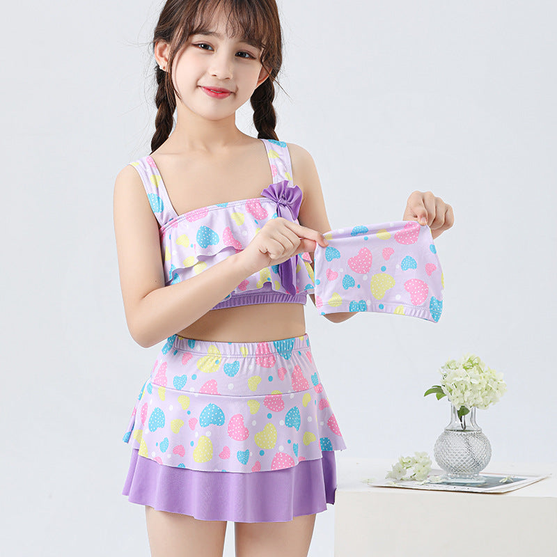 Wholesale split hooded skirt girl swimsuit two-piece set big kids Swimwear