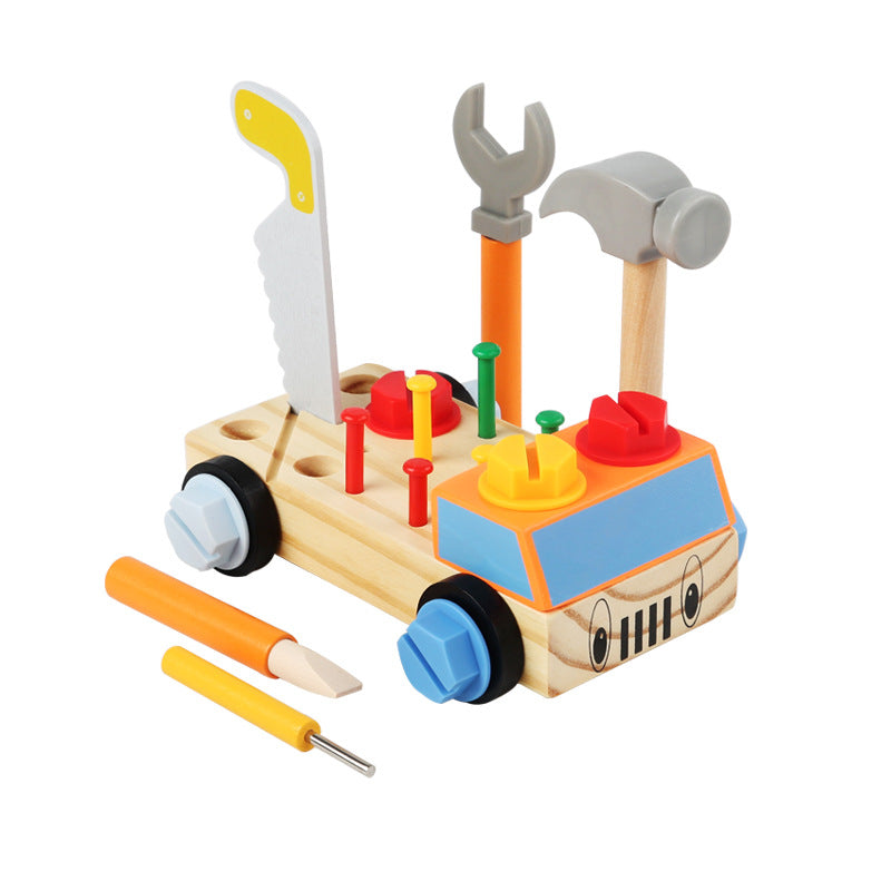 Wholesale of Children's Puzzle Disassembly and Assembly Nuts, Nails, Wooden Tool Carts