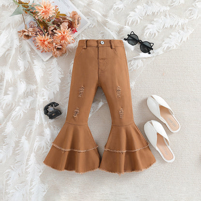 Wholesale Polyester Ripped Bell Bottoms for Kids