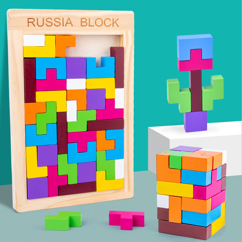 Wooden Tetris Puzzle Educational Toy for Kids