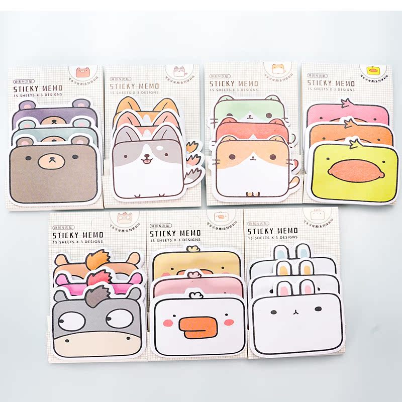 10pcs Cartoon Cute Creative Student Sticky Notes