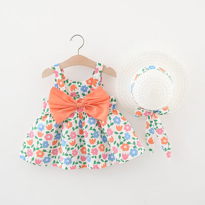 Wholesale Girls Cotton Dress Free Straw Hat Baby Clothes