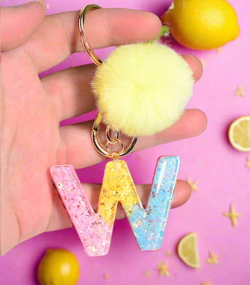 26Pcs/Set English Alphabet Hair Ball Resin Keychain