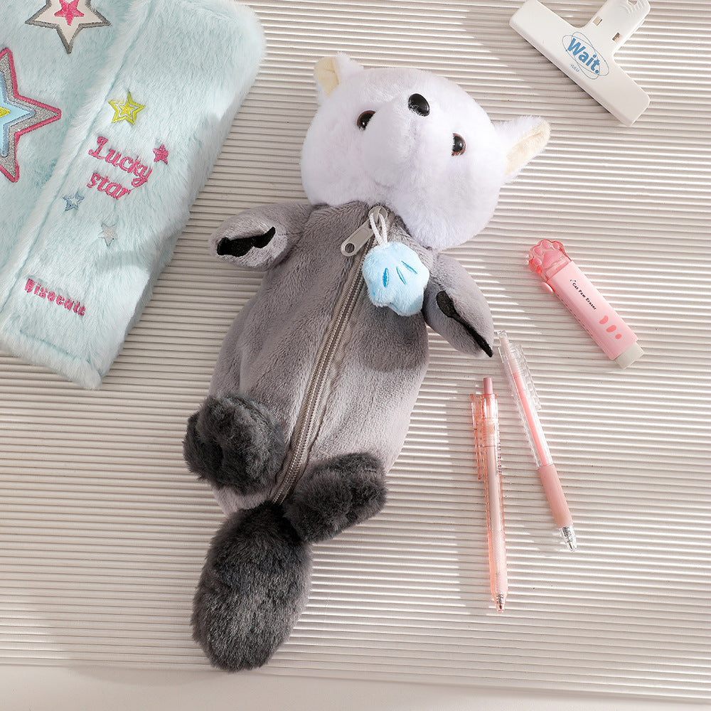 Animal Shape Plush and Cute Decompression Doll Stationery Pencil Bag