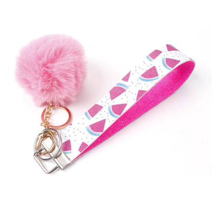 10pcs PU Leather Fur Ball Keychain