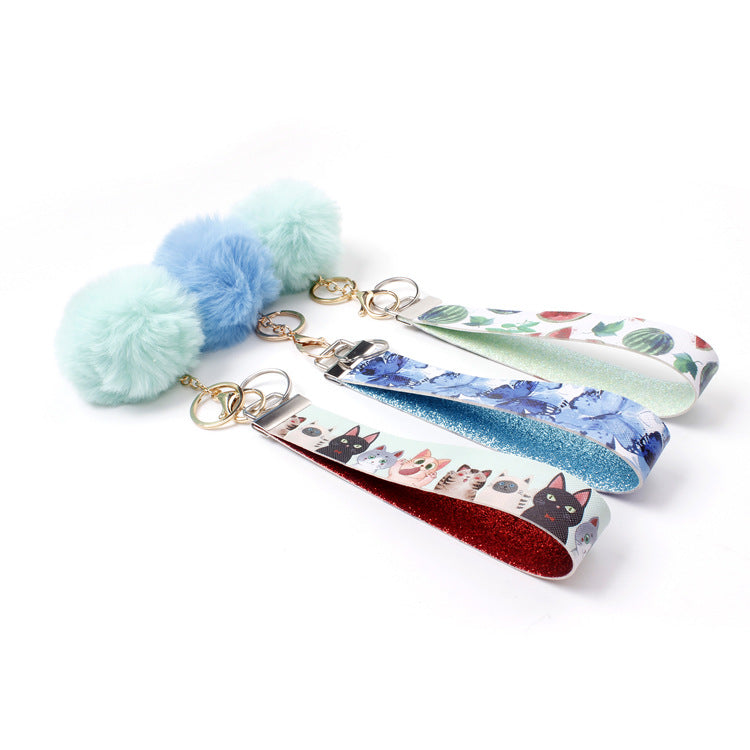 10pcs PU Leather Fur Ball Keychain